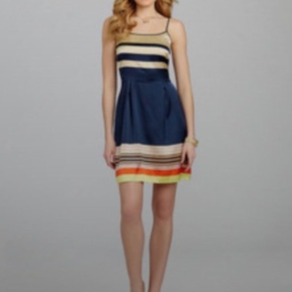 Daniel Cremieux Navy, Cream & Orange-Accent Striped Spaghetti-Strap Midi Dress